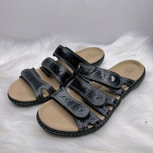 Clarks Laurieann Dee Black Leather Comfort Sandals 10W